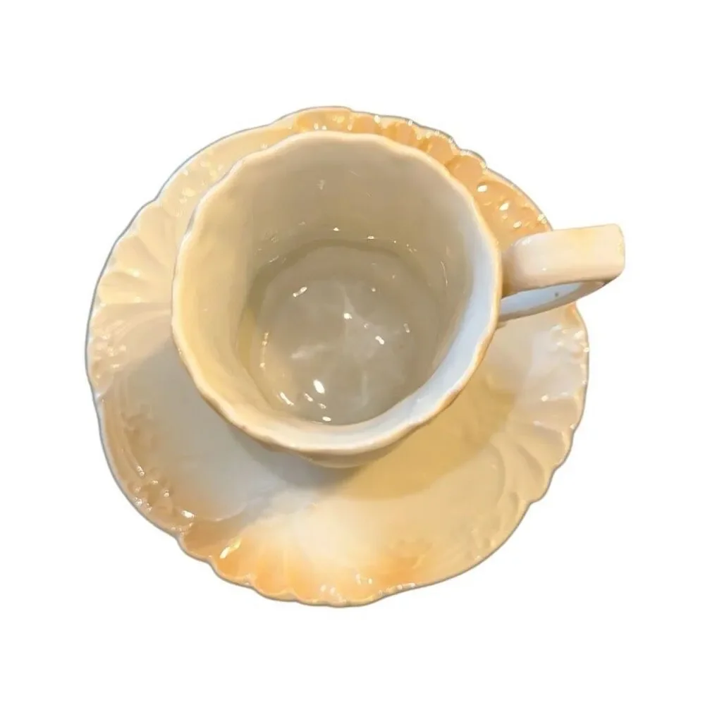 porcelain demitasse cup and saucer set, chocolate set, hand-painted rose & gold